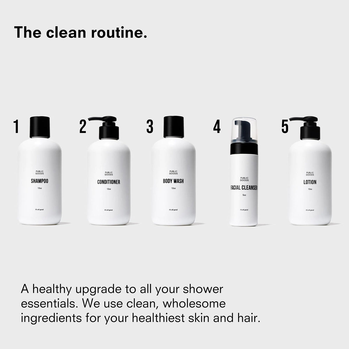Public Goods Body Wash cruelty-free and packaged with 100% recycled post-consumer plastic.