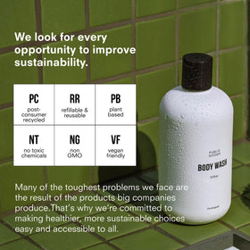 Public Goods Body Wash aroma-drops of grapefruit and mandarin brighten your morning.