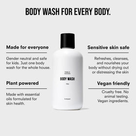 Public Goods Body Wash in shower, aroma of Mediterranean herbs uplifting daily routines.
