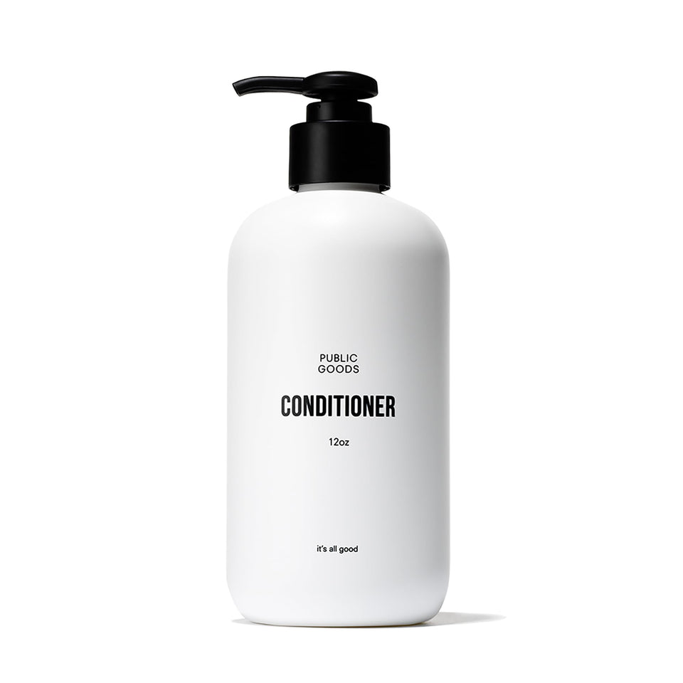 Public Goods Conditioner bottle front showing vegan formula for all hair types