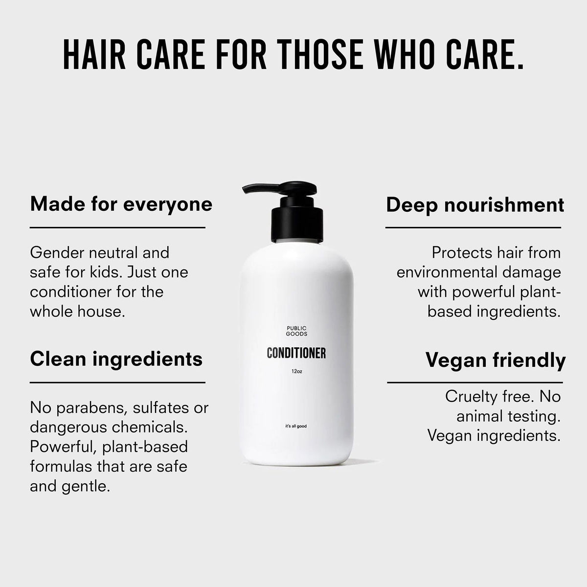 Public Goods Conditioner beside other hair care products for a complete daily routine