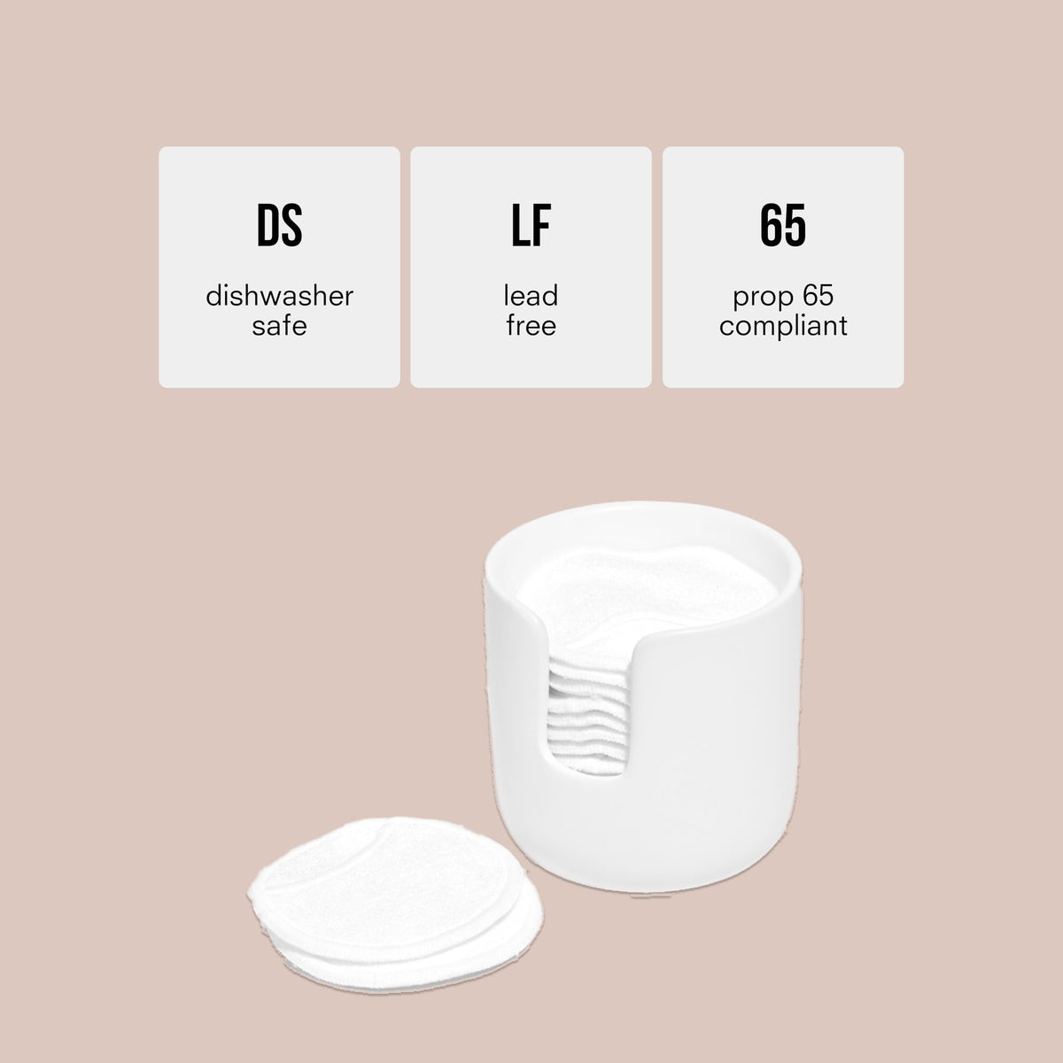 Public Goods stoneware makeup remover pad organizer keeps pads within easy reach.