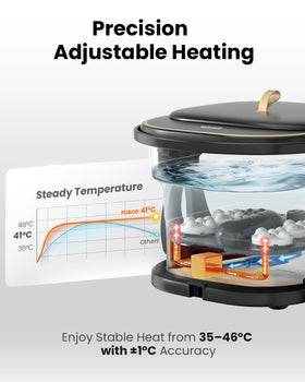 Puboo Foot Bath heating system delivers precise 95-115°F warmth during soaks.