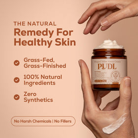 PUDL whipped balm on hands demonstrates versatile, all-over hydration