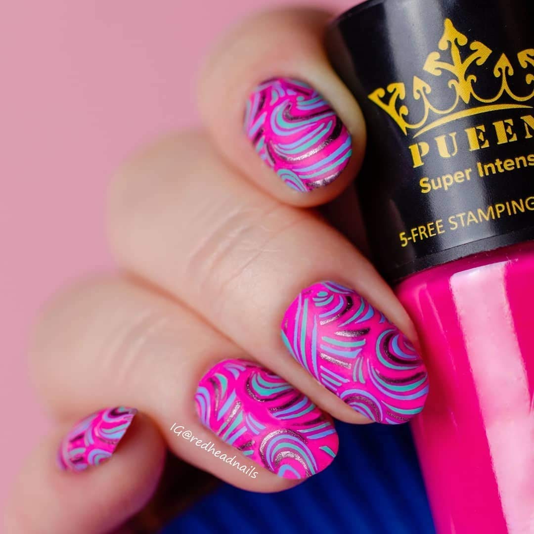 PUEEN Super Intense Nail Polish Neon Pink for striking nail art stamping