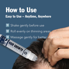 Puggaree Redensyl roll-on applicator targets the scalp with a mess-free approach.