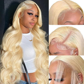 PUHPUH 30 inch body wave 613 blonde wig ready for dramatic styling
