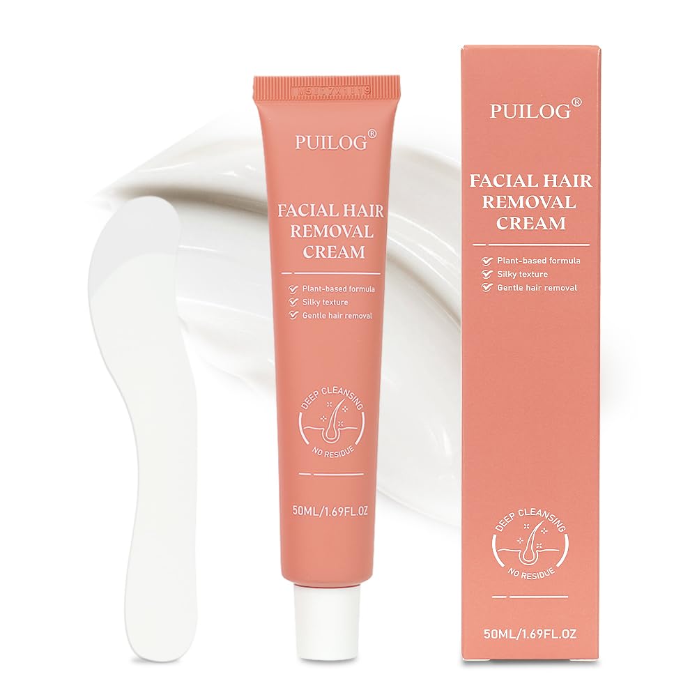 PUILOG facial-hair-removal cream with spatula for mess-free application