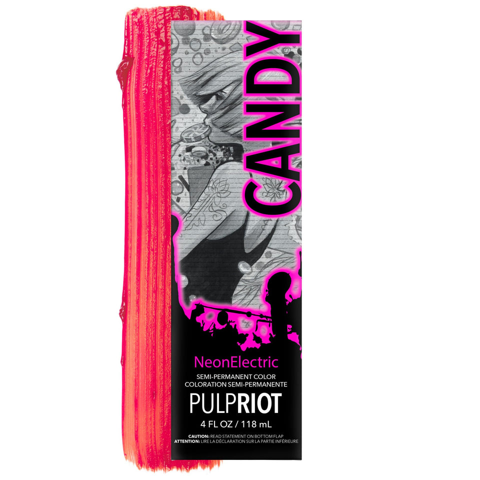 Pulp Riot Candy UV reactive pink tube for vibrant color on lighter hair.