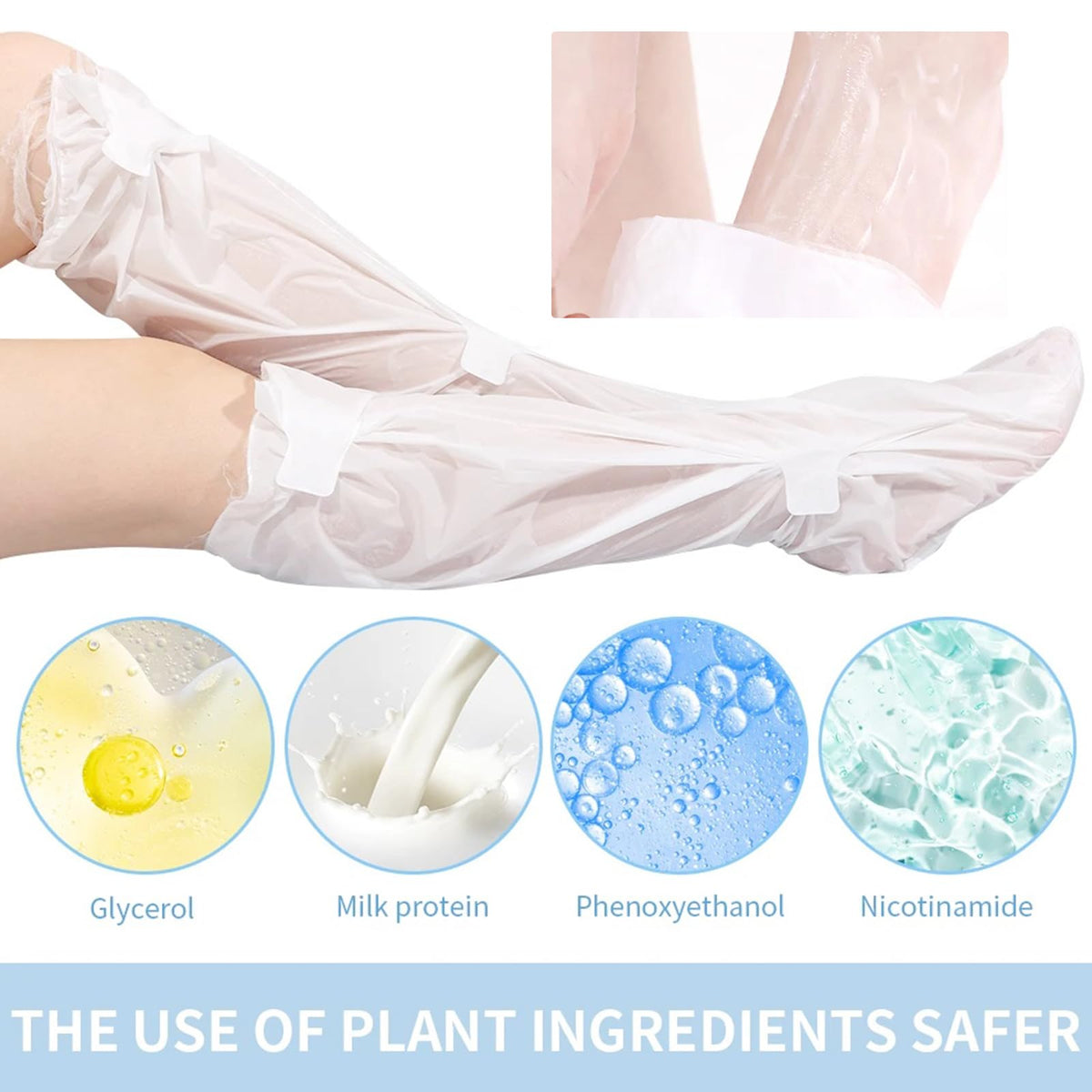 Pumei hydrating foot mask essence close-up shows moisturizing serum
