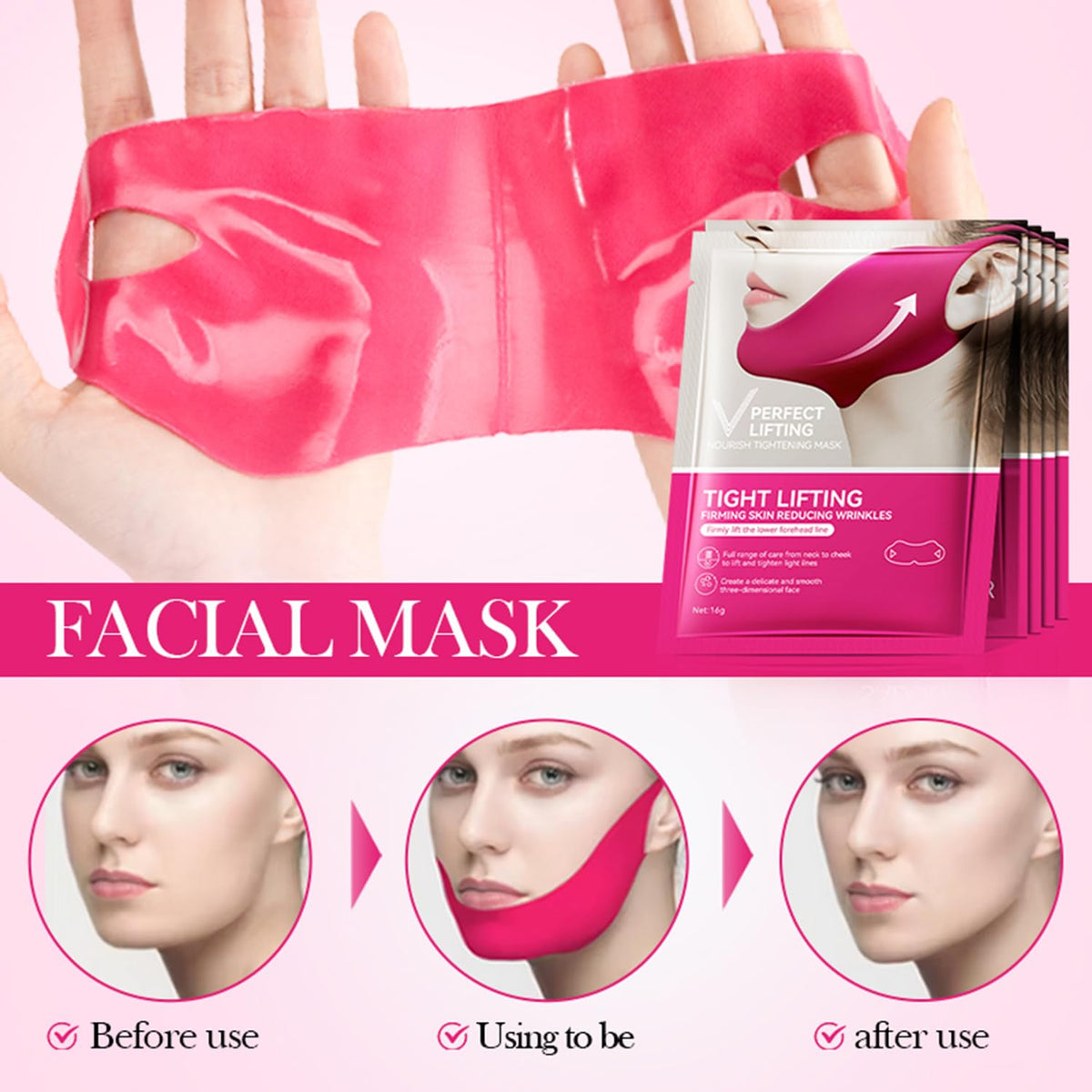 Punkten Collagen V-Line Mask elastic cloth stretches to fit varied face shapes.