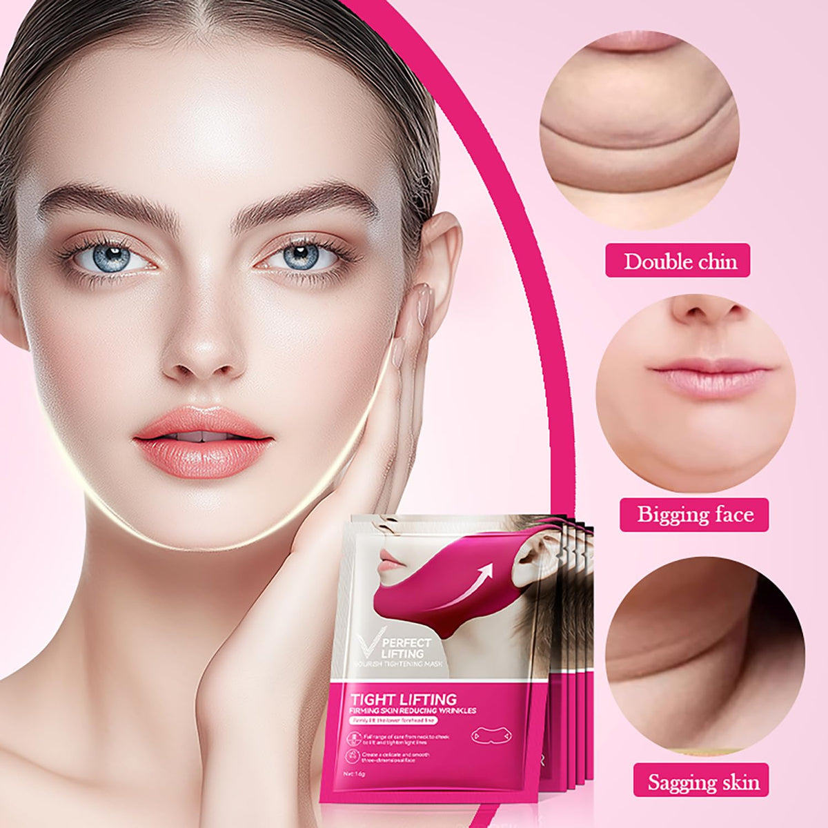 Punkten Collagen V-Line Mask worn under the chin for a secure, snug fit.