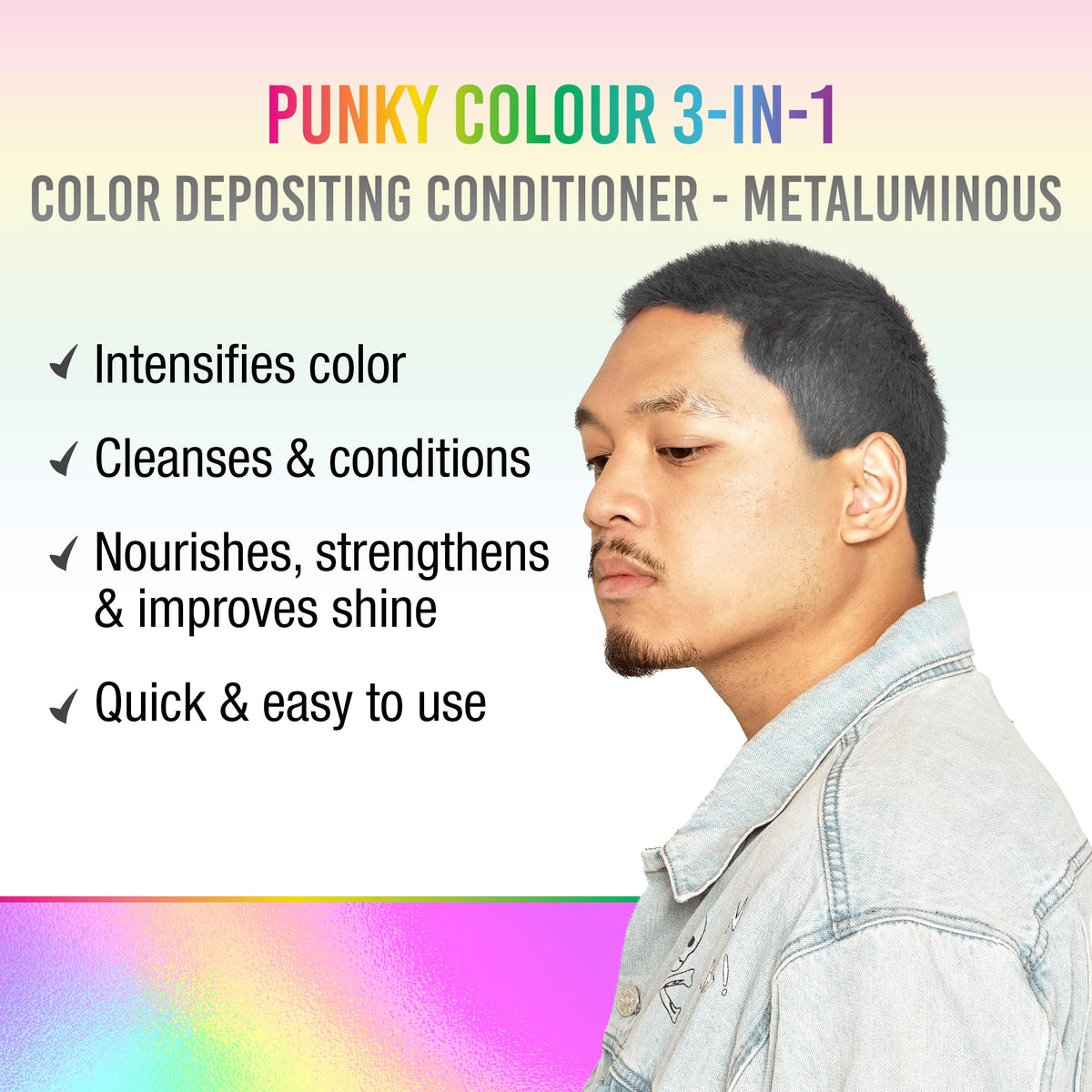Punky Colour 3-in-1 color-deposit close-up highlights pigment revival for dull tones.