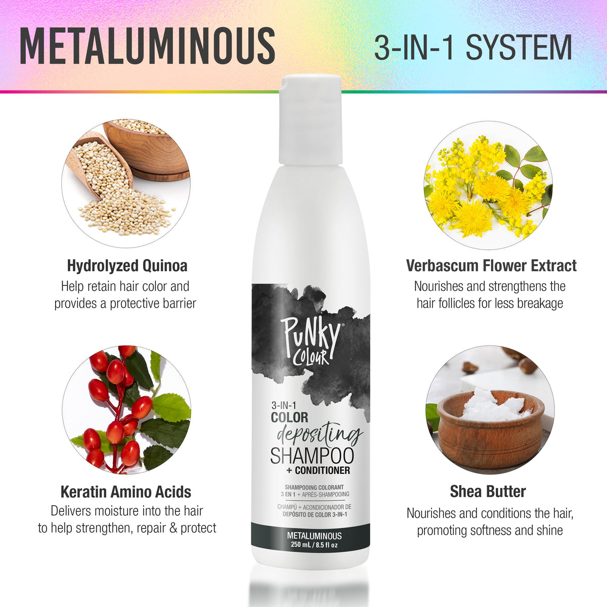 Punky Colour 3-in-1 foamy lather demonstrates cleansing with hydration and shine.