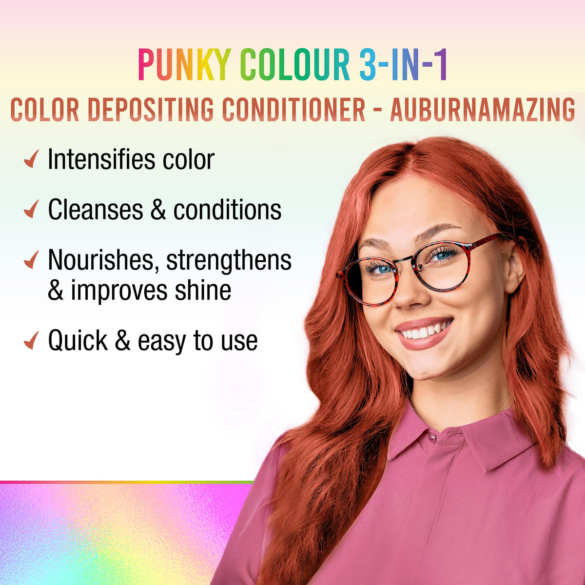 Punky Colour 3-in-1 Auburnmazing color deposit visibly refreshes vibrant tones after washing.
