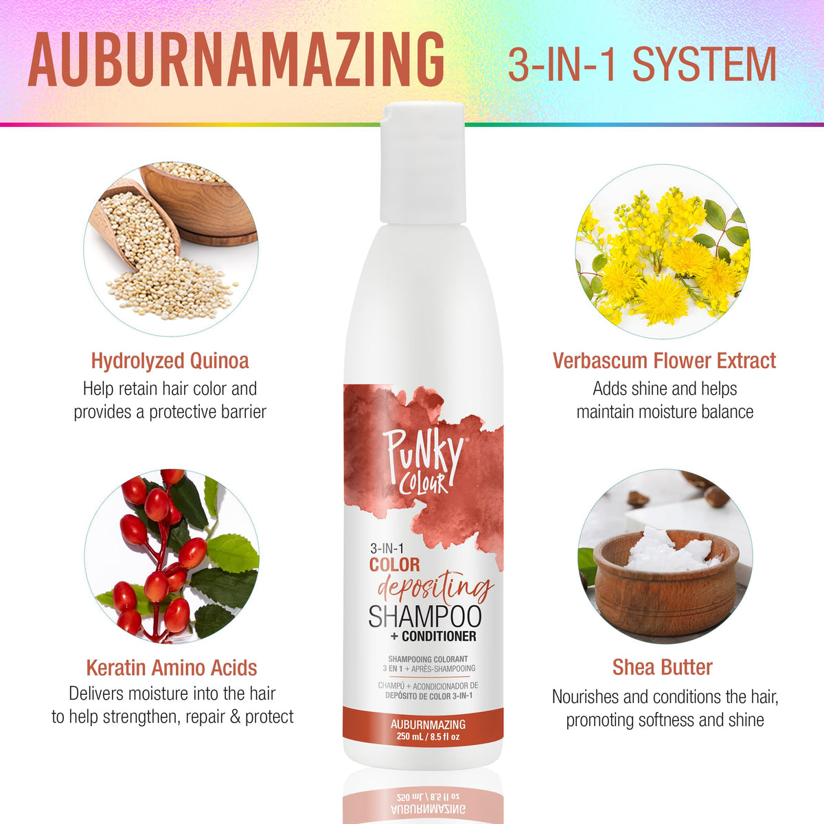 Punky Colour 3-in-1 Auburnmazing conditioning-foam coats hair evenly for gentle cleansing and color.