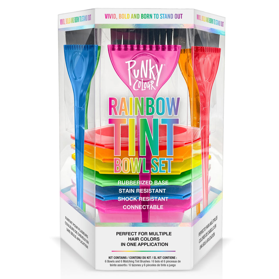 Punky Colour Hair Dye Bowl Set with vibrant rainbow bowls for clean color separation.