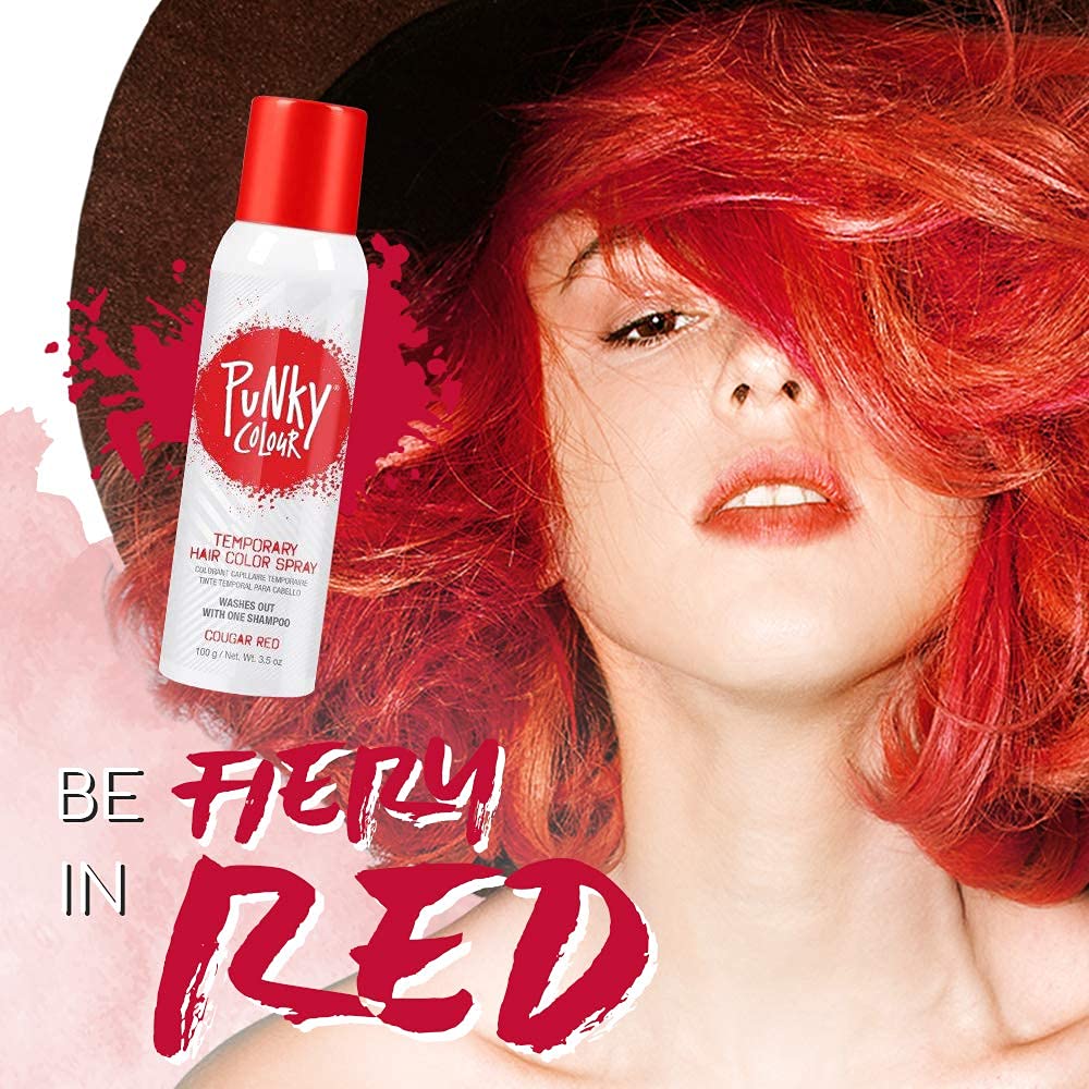 Punky Cougar Red cap and nozzle close-up, lightweight formula to prevent damage.