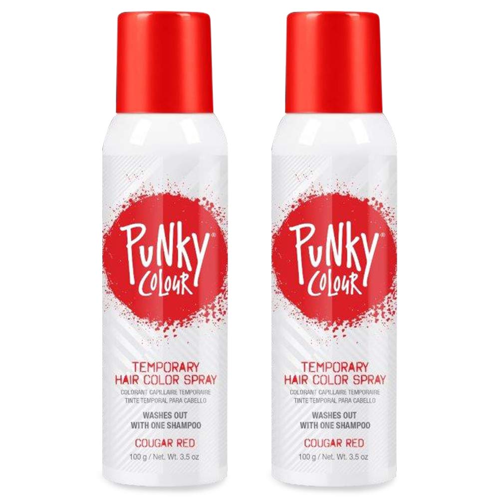 Punky Cougar Red spray bottle front view, quick wash-out color for bold party looks.