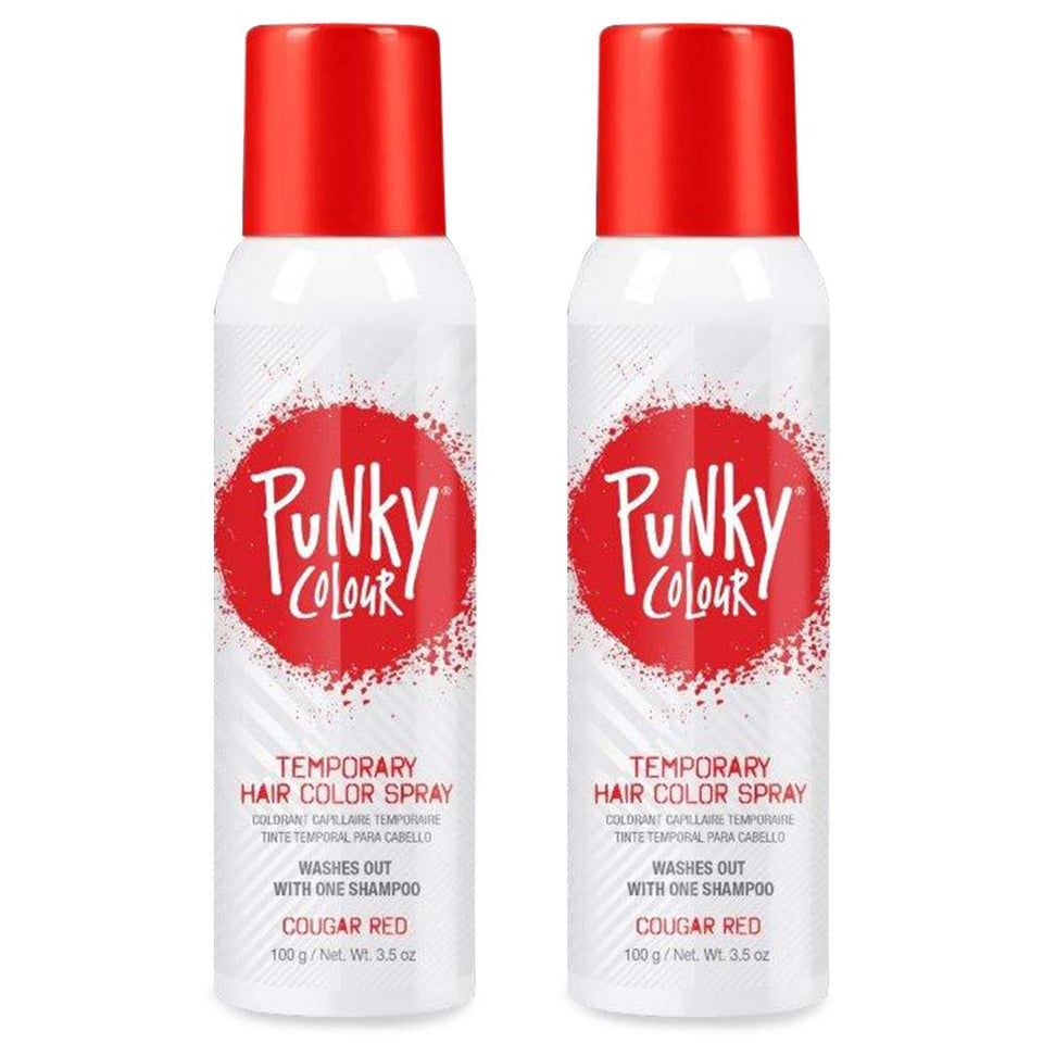 Punky Cougar Red spray bottle front view, quick wash-out color for bold party looks.