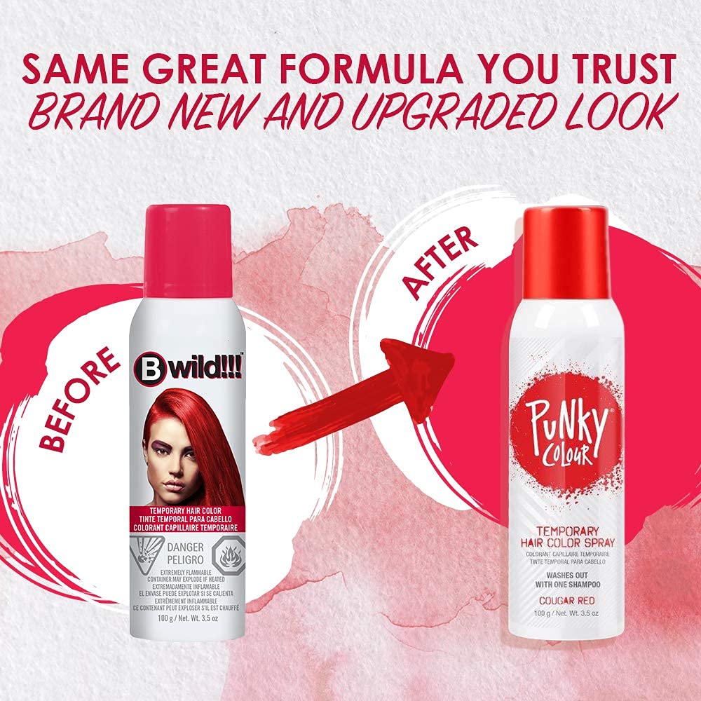 Punky Cougar Red application on hair, instant vivid color with easy spray-on styling.