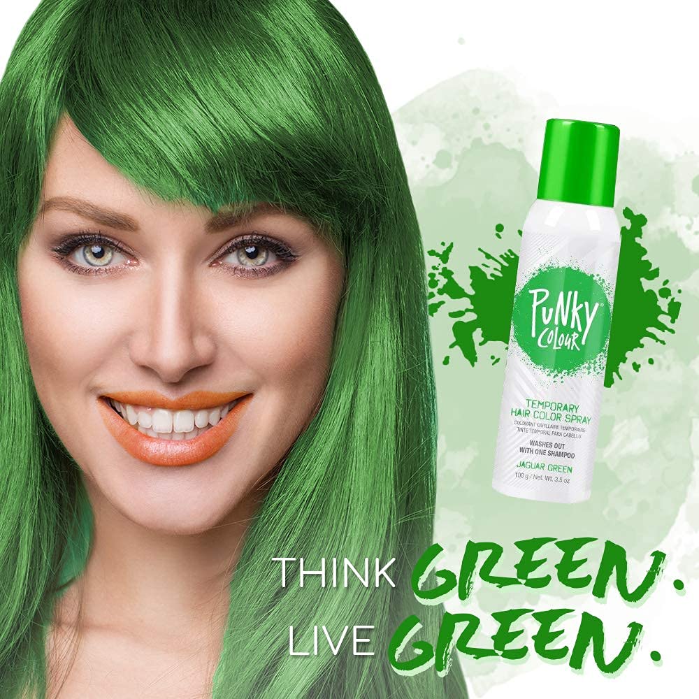 Punky Jaguar Green model hair with bold accent streaks