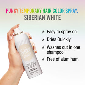 Punky Siberian White on-hair styling demonstrates bold, temporary color.