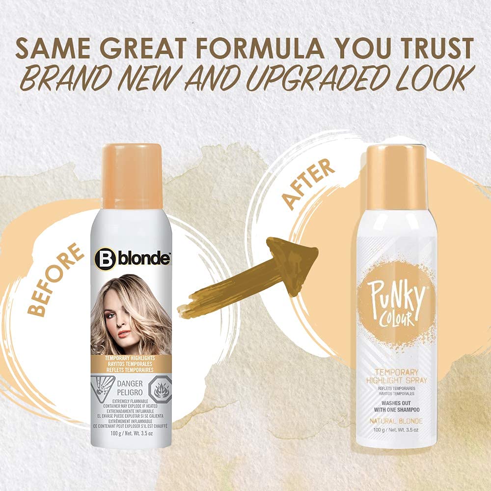 Close-up of Punky spray nozzle applying natural blonde shade with quick dry feel