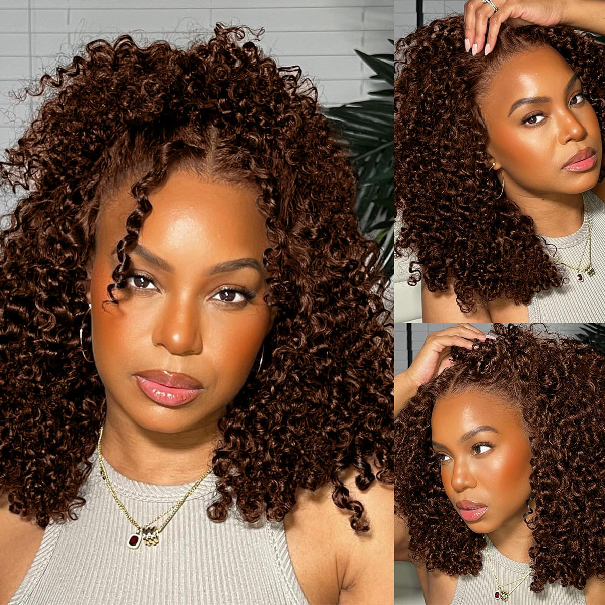 Punmasa 14 inch chocolate brown bob wig front view with natural shine for daily wear.