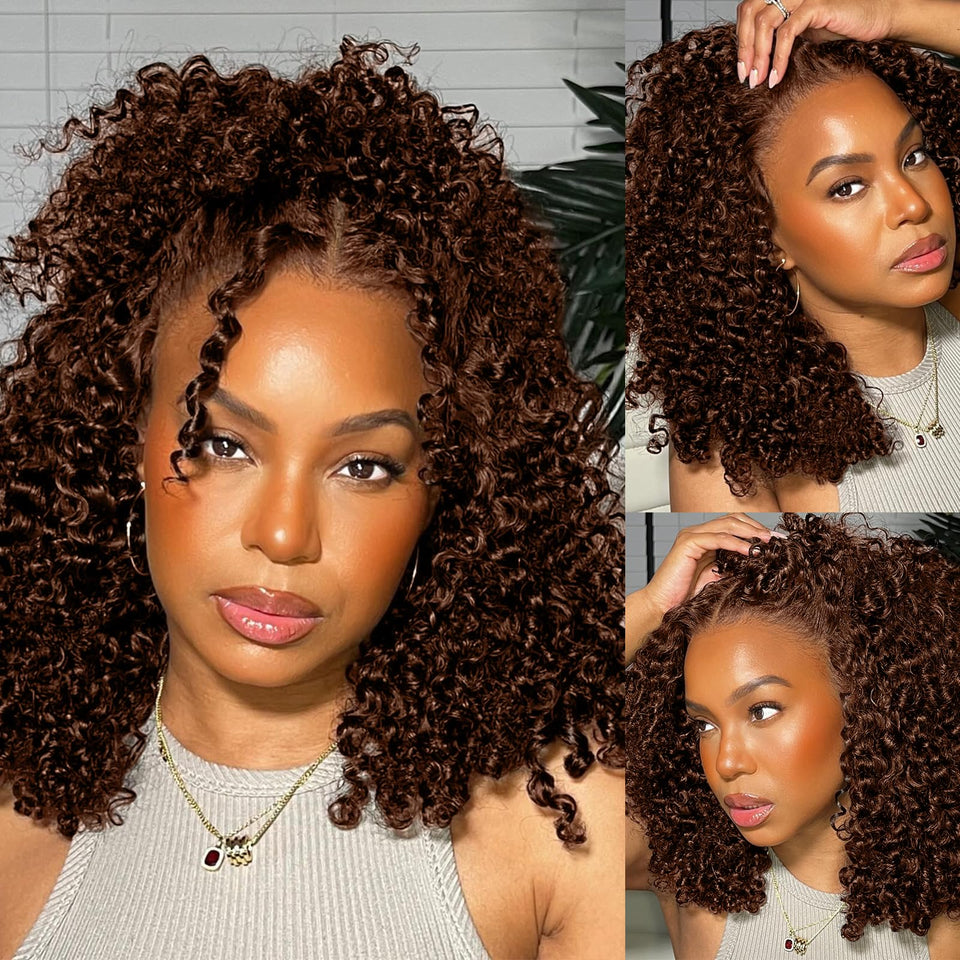 Punmasa 14 inch chocolate brown bob wig front view with natural shine for daily wear.