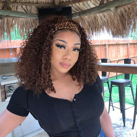 Punmasa headband wig in deep wave chocolate brown showing natural everyday look
