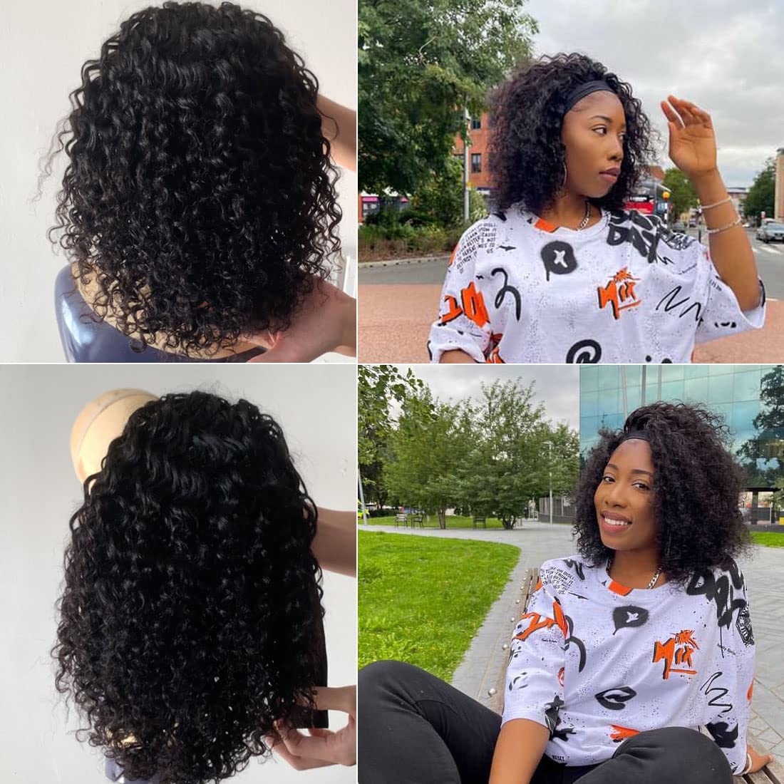 Punmasa headband wig deep wave 14 inch offering voluminous curls and natural movement.