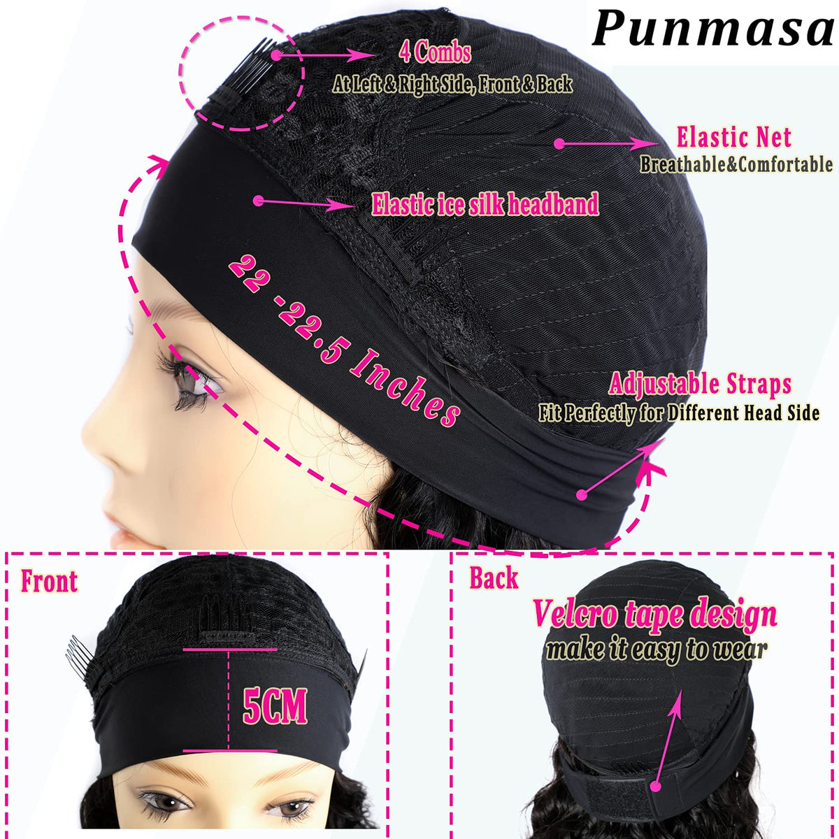 Punmasa headband wig deep wave 16 inch with 150% density for lush fullness.