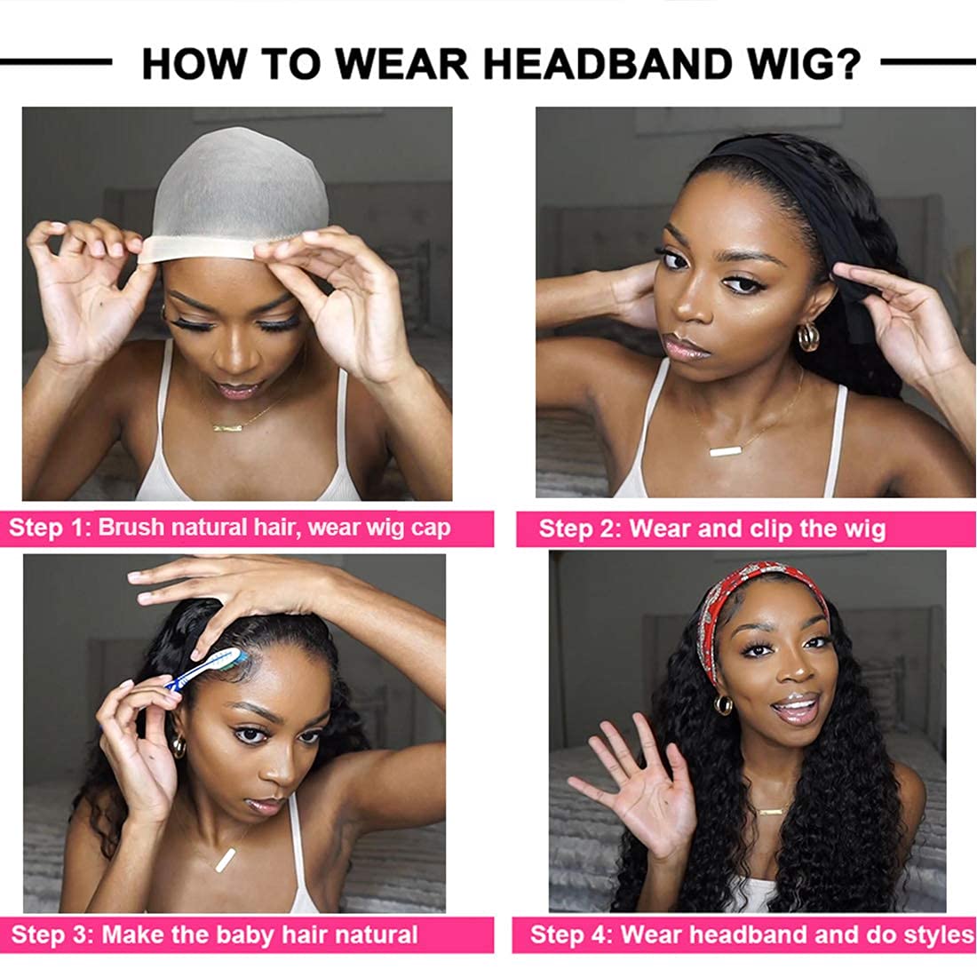 Punmasa headband wig with four combs and adjustable straps for secure fit.