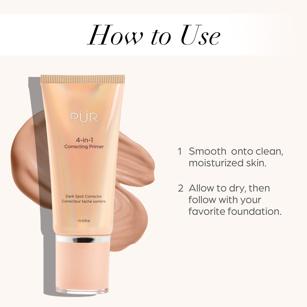 Finished look after applying PÜR MINERALS primer suggests brightness and even skin tone