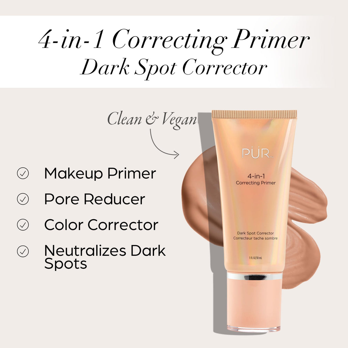 PÜR MINERALS 4-in-1 Correcting Primer swirl on skin demonstrating blending and texture