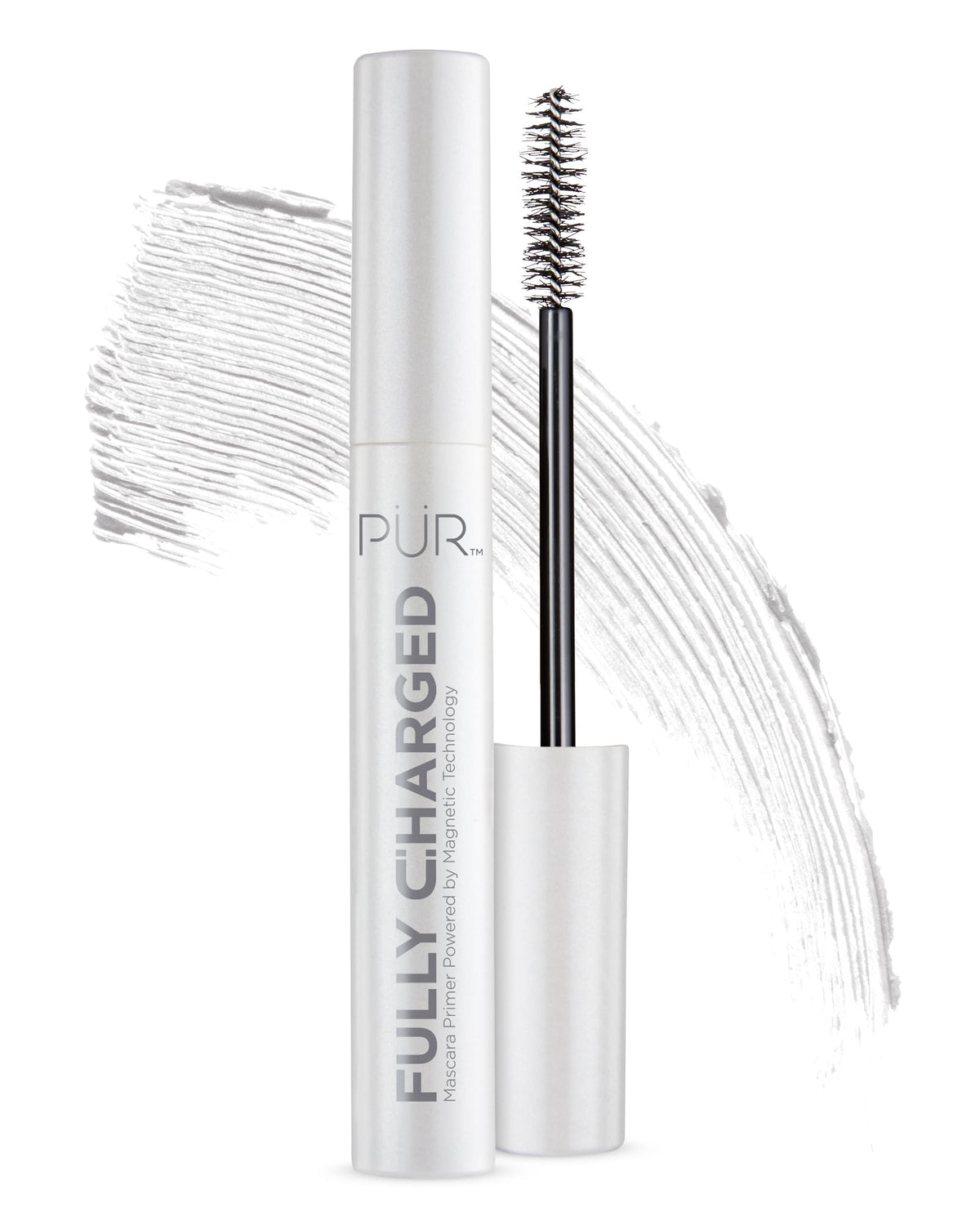 PÜR MINERALS Fully Charged Primer closeup showing length-boosting formula for lashes.
