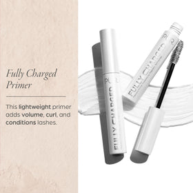 PÜR MINERALS Fully Charged Primer on lashes for enhanced prep and volume before mascara.