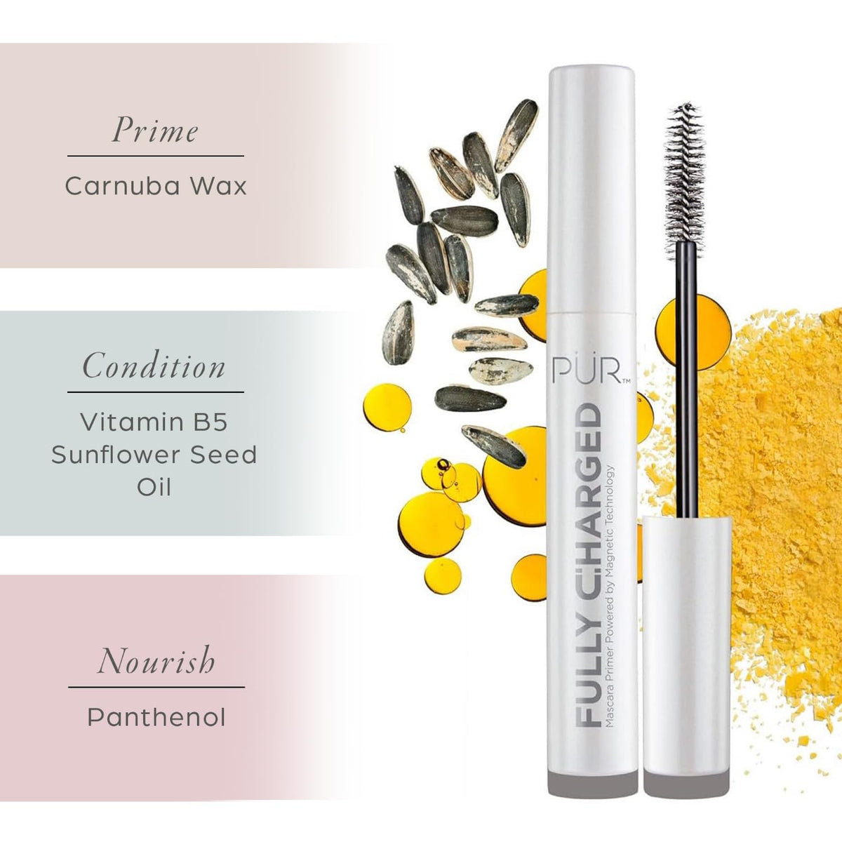 PÜR MINERALS lash length and volume effects image highlights dramatic lift.