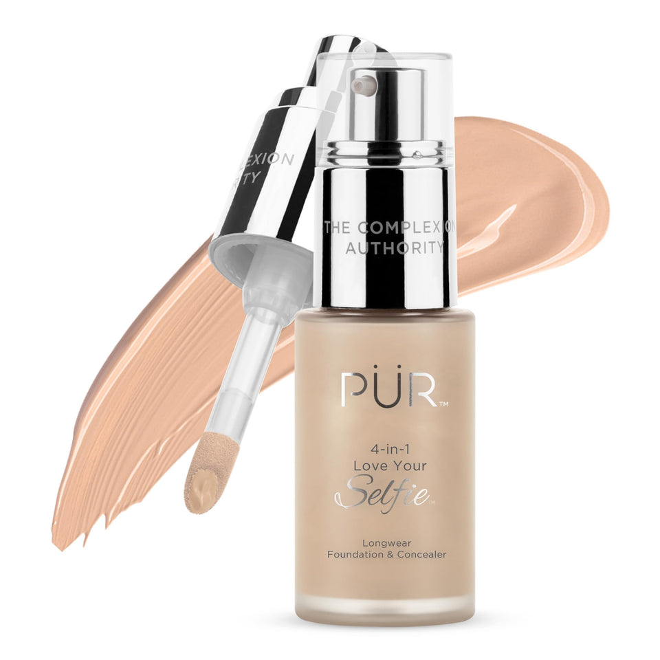 PÜR MINERALS Love Your Selfie bottle shows longwear foundation for all-day coverage.