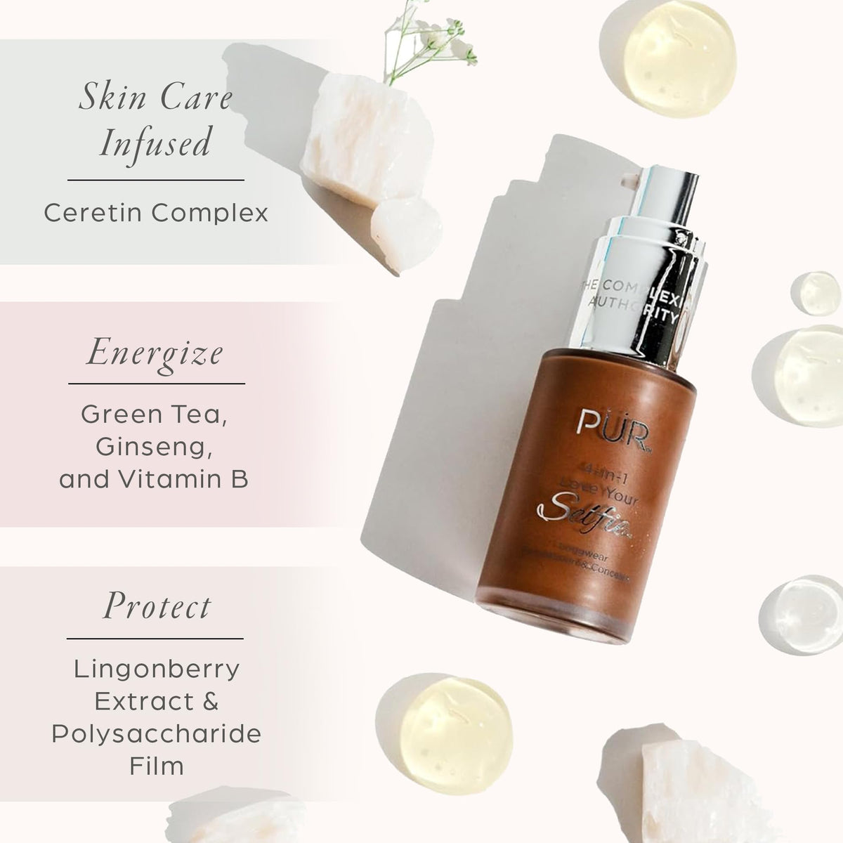 PÜR MINERALS Energy Complex ingredient close-up, suggesting antioxidant support for makeup skin care.