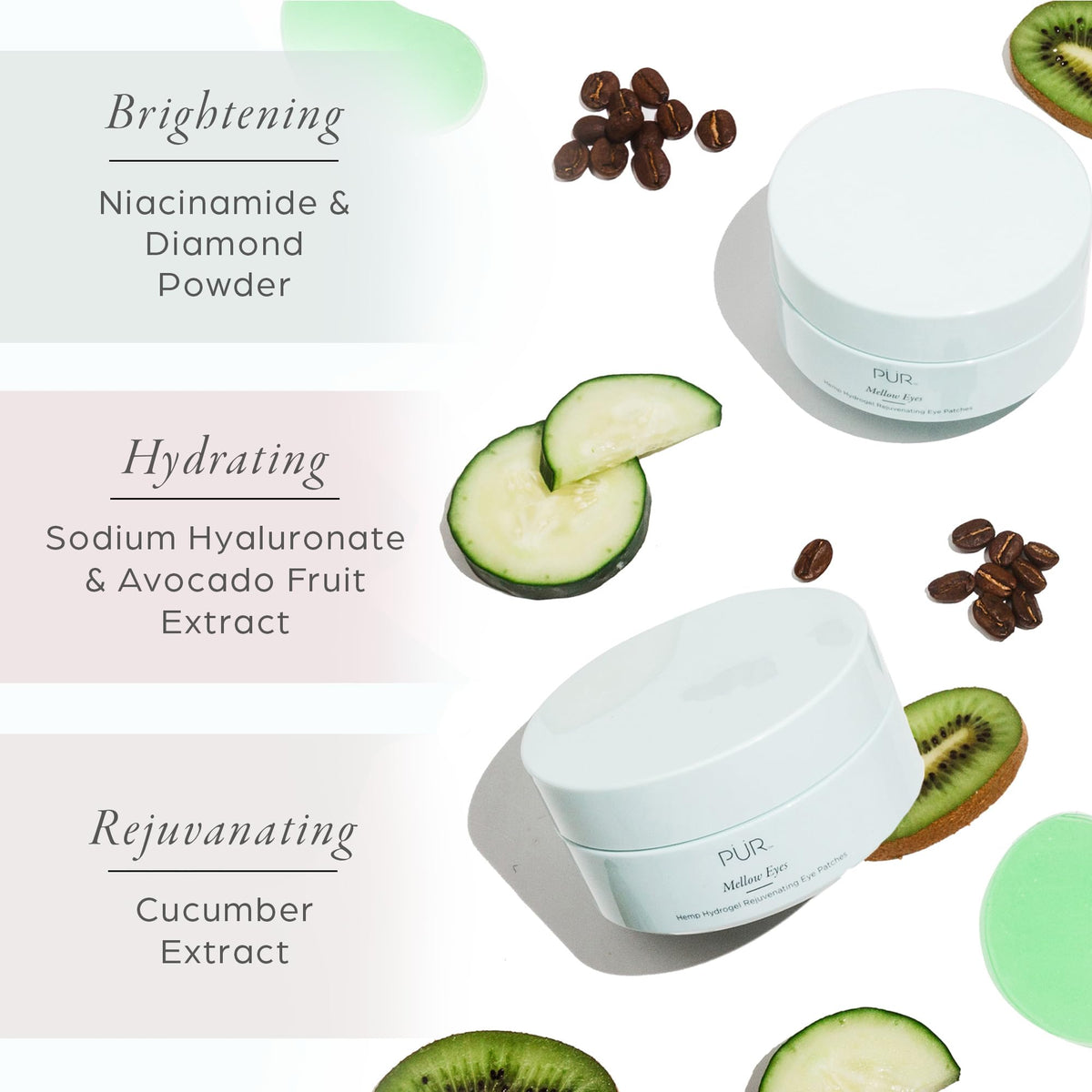 Applying Mellow Eyes patches under the eye during routine for a morning boost