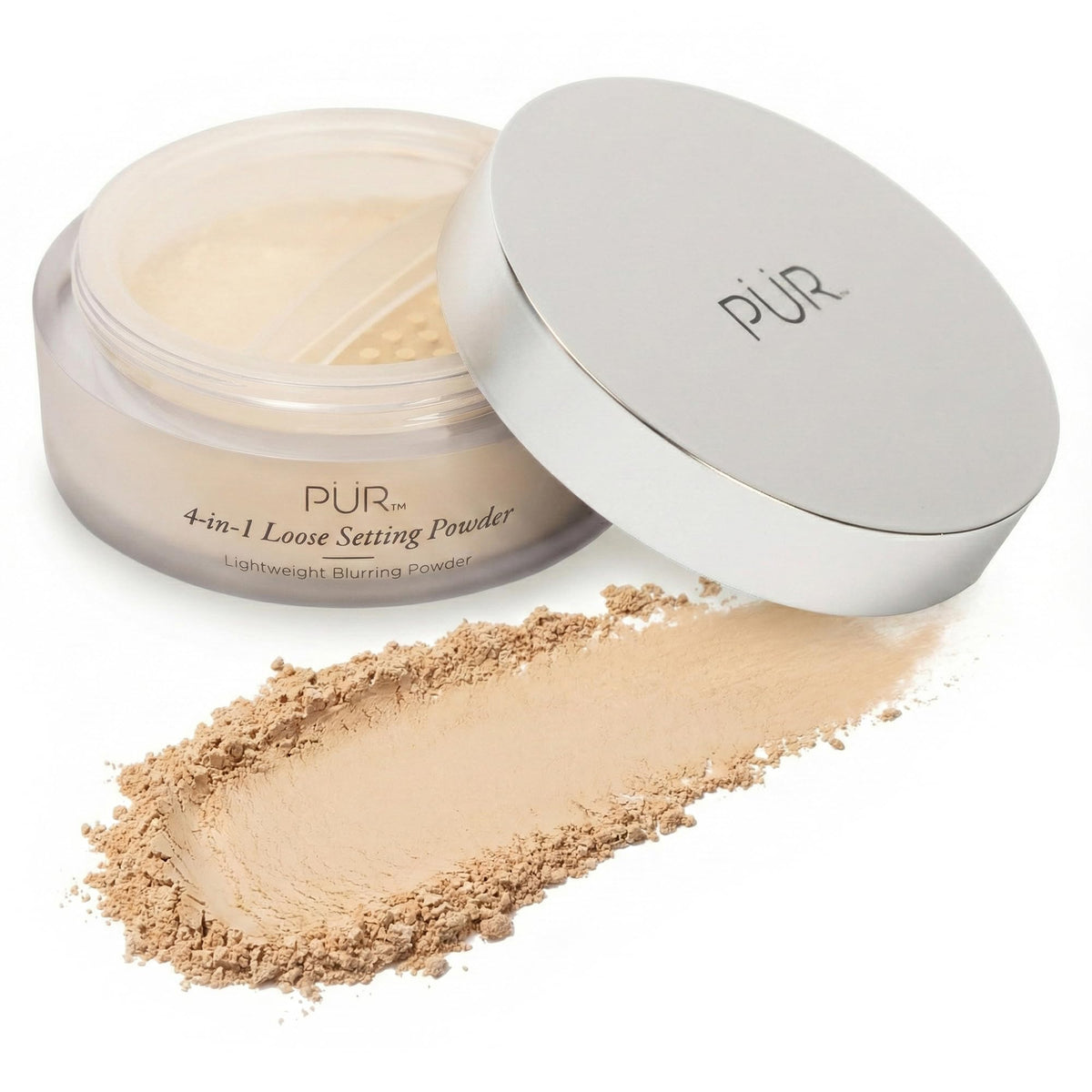 PÜR MINERALS PUR 4-in-1 powder bottle delivers translucent matte finish and oil control.