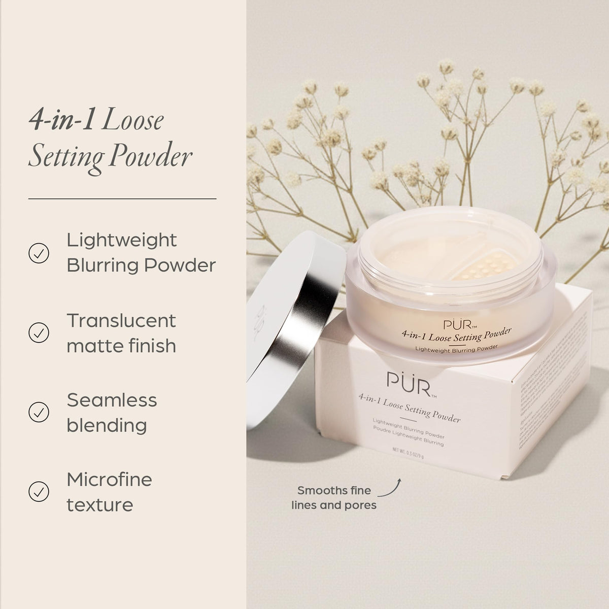 PÜR MINERALS sponge applicator enables easy center-to-outward blending.
