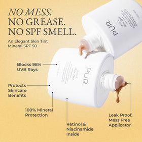 PÜR MINERALS tinted sunscreen spread on skin showing natural finish and hydration