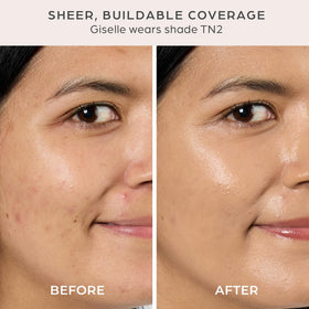 PÜR MINERALS TN2 swatch on skin with tan neutral undertones and coverage
