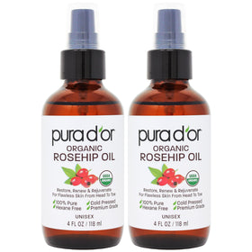 PURA D'OR Organic Rosehip Seed Oil bottle pour for easy, mess-free application