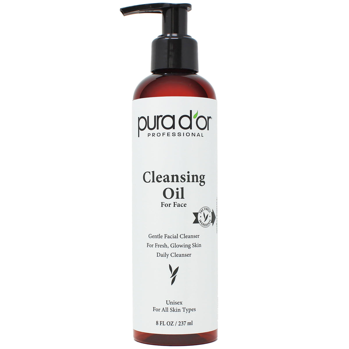 PURA D'OR 8oz face cleansing oil bottle illustrating packaging for gentle makeup removal