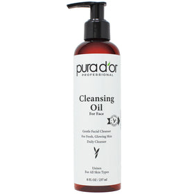 PURA D'OR 8oz face cleansing oil bottle illustrating packaging for gentle makeup removal