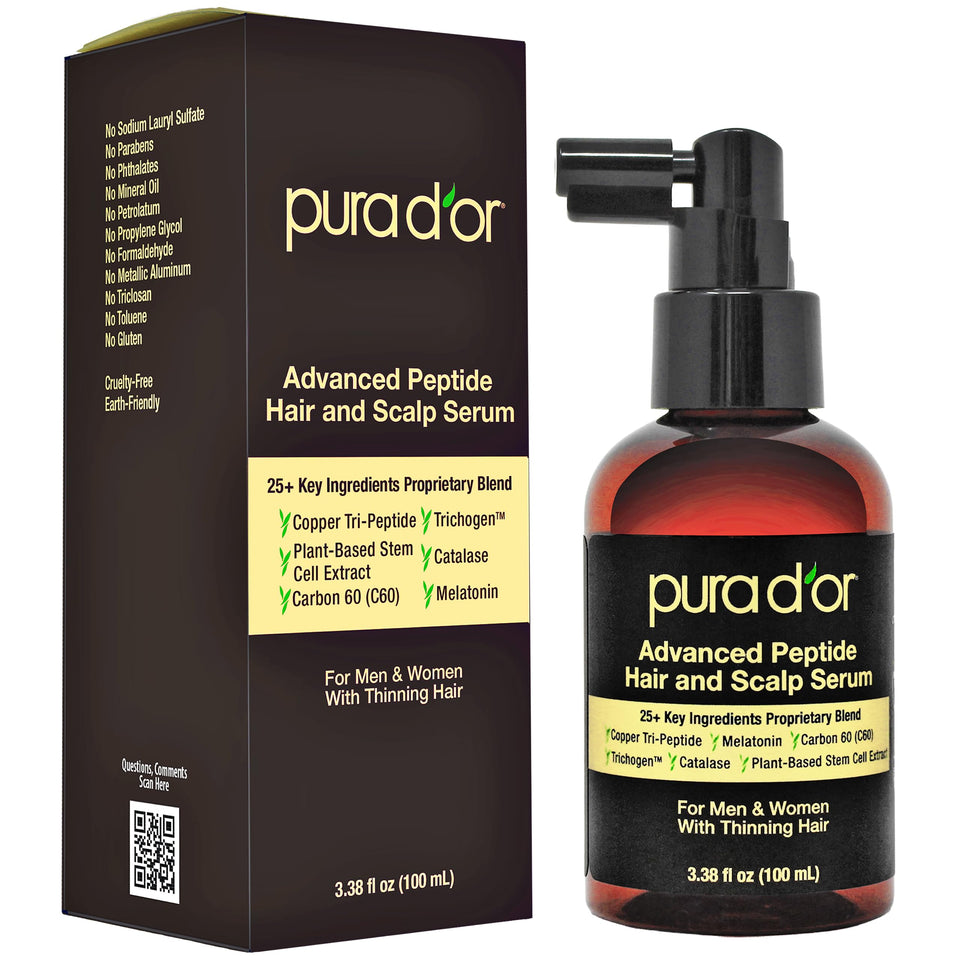 PURA D'OR Advanced Hair Serum bottle closeup for daily scalp nourishment